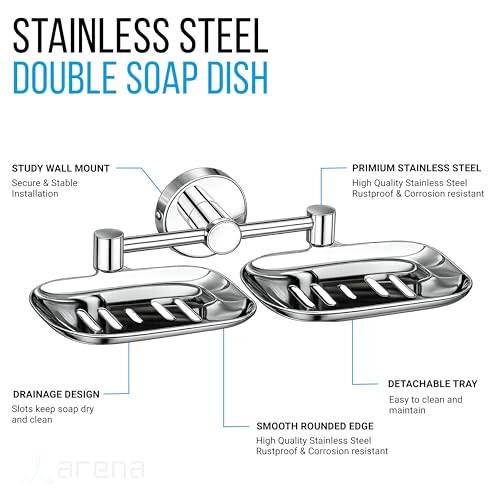 Image of FERIO Stainless Steel Double soap Stand for Bathroom | soap Holder | soap Box for Bathroom | soap Cases for Bath Room | Chrome Finish (Pack of 1)