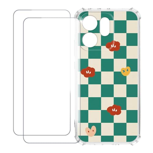 UOGNADGD Case Compatible with Oppo Reno 15 Pro 5G China Colorful Custom Cover with 2 Pack Tempered Glass Screen Protectors - Shockproof Scratch-Resistant (Green Plaid)