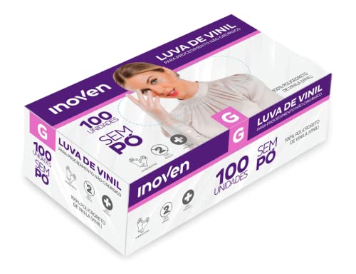 Luva de Vinil Transparente Caixa c/100 Unidades Sem pó - Inoven