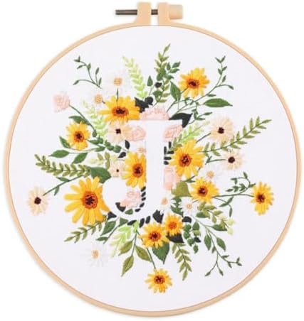 Abillyn Embroidery Starter Kit English Letter J and Flowers Stamped with Printed Pattern Cross Stitch Embroidery Kits (Letter J)