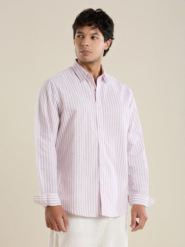 Image of Mark & Albert Mens Striped Linen Casual Shirt | Full Sleeves Mens Shirts | Stylish Shirt for Men