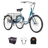 DWMEIGI Step Thru Electric Tricycle for Adult, 350W 36V 13AH Electric Trike 7 Speed with 24' Wheel for Men Women