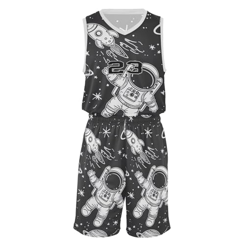 FLildon Cute Spaceman Planets Boys Basketball Jersey Set Tank Top Shorts Tracksuit Sport Training Suit for Kids, S