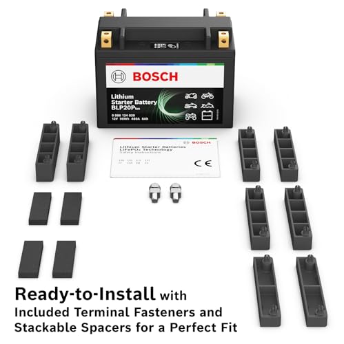 Image of BOSCH BLP20P Premium Lithium PowerSport Battery - Fast Charging and 4X Longer Life - Group 20, 12V, 480 CA - Ideal for Motorcycles, ATV /UTVs, Scooters, Jet Skis + More; 6.89 inchL x 3.43 inchW x 5.12 inchH