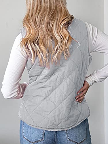 Valphsio Womens Padding Vest With Pockets Reversible Quilted Sherpa Fleece Vest Lightweight #TOP2