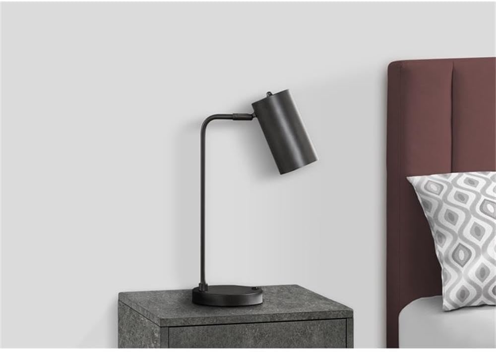 Pemberly Row 18" Gray Metal Task Table Lamp, Adjustable Shade with USB Port, Rocker Switch, Compact Design for Desk, Side Table, Nightstand or Bedroom, Mid-Century Modern Style Lighting Fixture