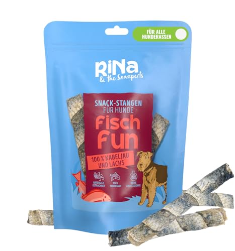 RiNa`s 100% Kabeljau & Lachs - Natürliche Hundeleckerli aus Fisch - Gefüllte Stangen 140g