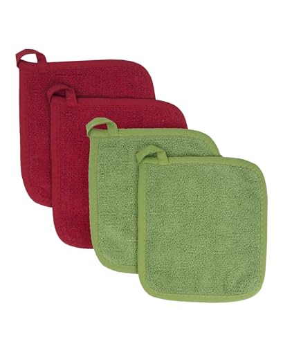 RITZ Terry Potholder & Hot Pad: Unparalleled Heat Resistant, Durable 100% Cotton – Ergonomically Designed for Optimal Grip – Easy-Care Machine Washable – 4-Pack, Cactus/Paprika