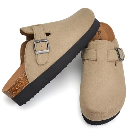 Image of Torotto Womens Clogs Cork Footbed Suede Slippers Arch Support Potato Shoes with Adjustable Buckle