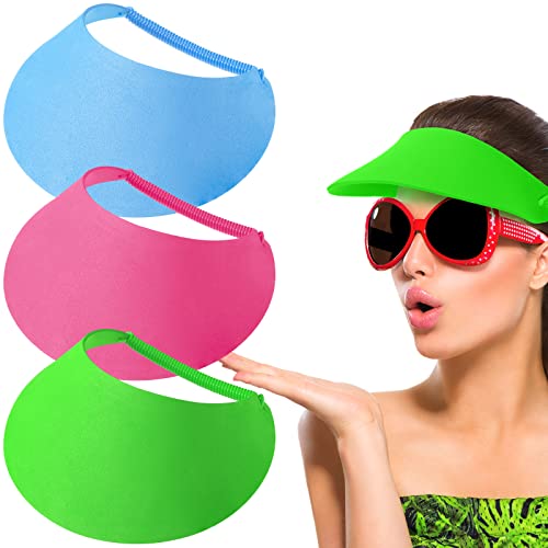 Vabean 3 Pcs Sun Visors for Women Solid String Sun Hat Fabric Foam Adjustable Soft Womens Golf Tennis Visor(Light Blue, Rose Red, Light Green)