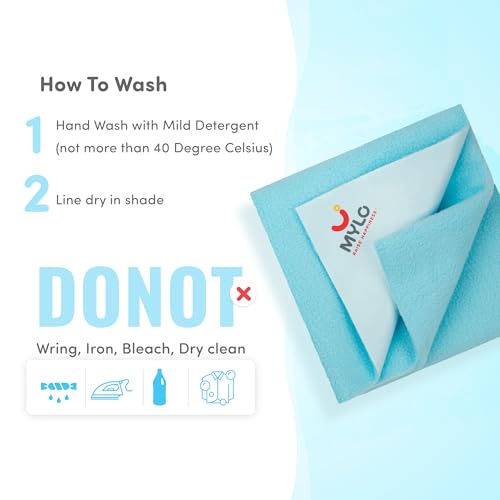 Image of Mylo Baby Waterproof Mattress Protector for Baby (0-3 Years), Extra Absorbent, Soft and Reusable Quick Dry Sheets (Medium, 100cm x 70cm, Turquoise)
