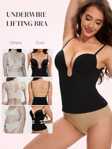 Image of Slimers Backless Plunge Push Up Bra: Low Back Deep V Shapewear for Women