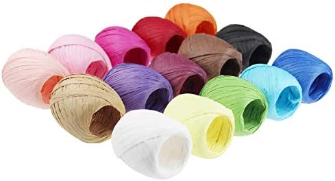 Raffia Paper Ribbon Twine Strings 15 Rolls 15 Colors Set for DIY Craft Gift Box Packing