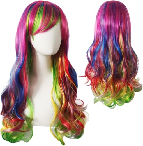 KHIRY Peluca Ondulada Multicolor, Pelucas de Colores Largas, Peluca Larga de Arcoiris para Mujer, Verstelbaar Ontwerp