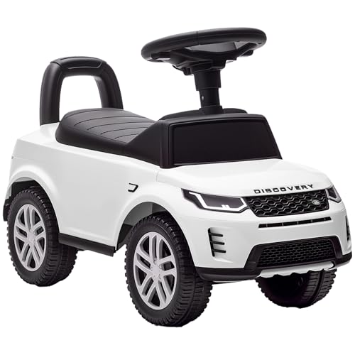 AIYAPLAY Coche Correpasillos con Licencia de Land Rover, Correpasillos para Niños de 18-36 Meses con Almacenaje, Volante, Bocina, Sonidos de Motor, 65,5x28x42 cm, Blanco