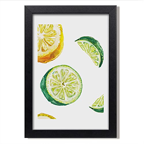 Tableau peinture photo citrons et limes dans un cadre en bois moderne 20x30