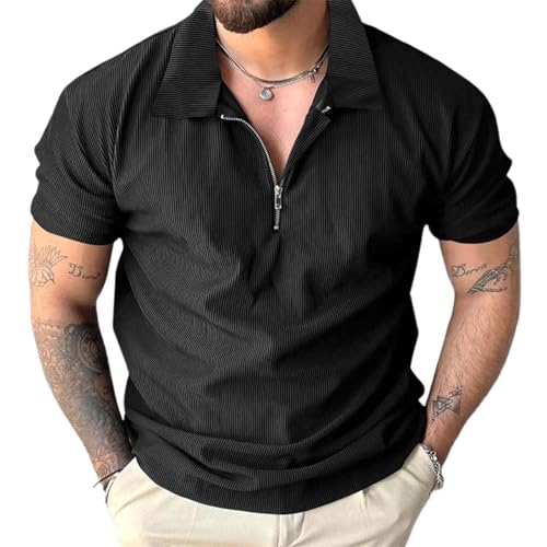 T-shirt d'été homme coupe ample anti-transpiration col revers zippé uni