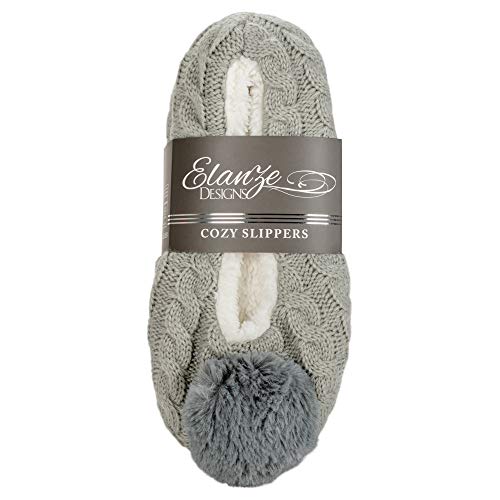 Elanze Designs Ballerina Knit Pom Womens Plush Lined Cozy Non Slip Indoor Soft Slipper4