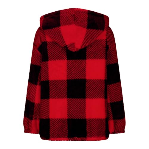 Girls Fleece Jacket with Pocket Zip up Hooded Plaid Shacket Kids Long Sleeve Sherpa Winter Warm Outwear Teen Clothes4