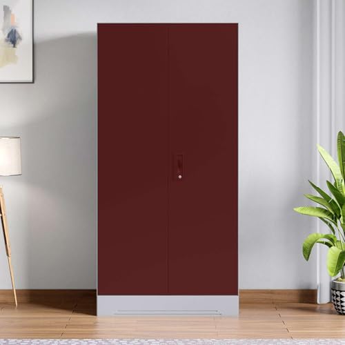 Slimline 2-Door Steel Almirah | Cupboard for Clothes, Russet, 1-Year Warranty, 2 Shelves
