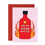 Carte romantique de qualité supérieure : joli motif de bouteille de sauce piquante imprimé sur du papier cartonné de qualité, intérieur vierge pour votre message sincère.