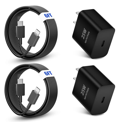 Image of 25W Type C Super Fast Charger,Fast Charger USB C with 2 Pcs 6FT Android Charger Cable Cord Suitable for Samsung Galaxy S25 /S24 S23 S22 S21 Ultra /S20 /S20 Ultra /Note 20 Ultra (25 W Black)