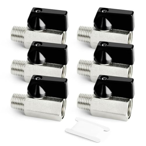 GASHER 6PCS 1/4 Inch Mini Brass Ball Valve Shut Off Switch, 1/4 Inch Male x Female NPT Thread Pipe Fitting