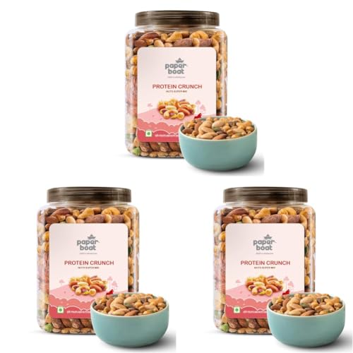 Image of Paper Boat Protein Crunch, Premium Dry Fruit Mix, Healthy Trail Mix with Dry Fruits | Mix Dry Fruit | Almonds I Cashews I Pistachio I Chickpeas | Reusable Jar (1Kg) (Pack of 3)