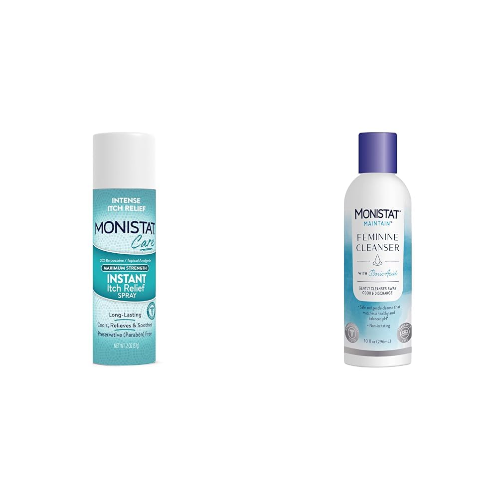 Aerosol Monistat para el alivio instantáneo de la picazón para mujeres (2 oz) y limpiador femenino con ácido bórico (10 fl oz)