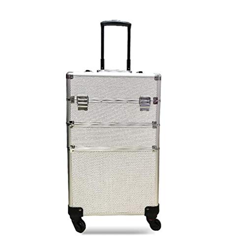 DPPAN 3-in-1 Professionell Groß Trolley Kosmetikkoffer, Alu Make-up Koffer mit 360° Rollen, Schminkkoffer für…