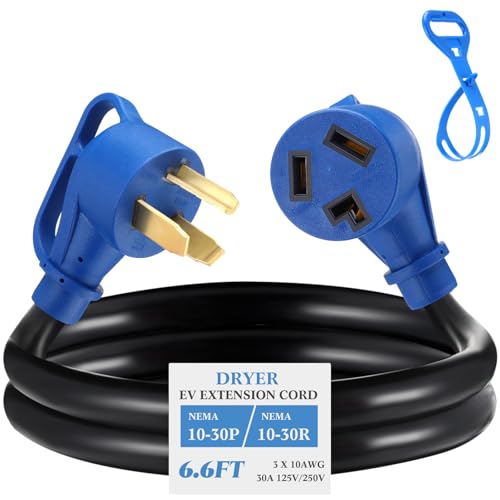 Kanayu 6.6 FT 3 Prong Dryer/EV Extension Cord 30 Amp NEMA 10-30P to 10-30R for 3 Prong Older Dryer and Level 2 EV Charging Power Flexible Cable STW 10 Gauge Cord with Grip Handle ETL Listed