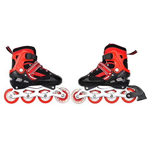 Belfoyer Roller Enfant Réglable avec Roues Lumineuses, Patin à roulettes Fille et Garçon, Taille Ajustable M Chaussure de Patinage Confortable avec Frein Avant-Rouge