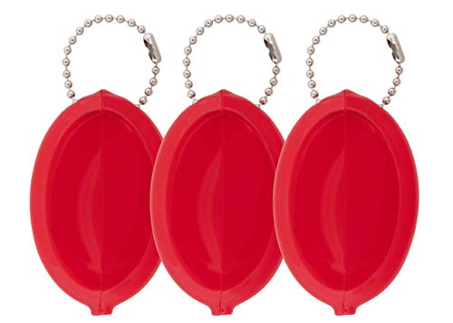 Oval Rubber Coin Purse Change Holder Made in U.S.A. For Men/Woman With Chain Pouch Made By Nabob Leather (Red 3 Pack)