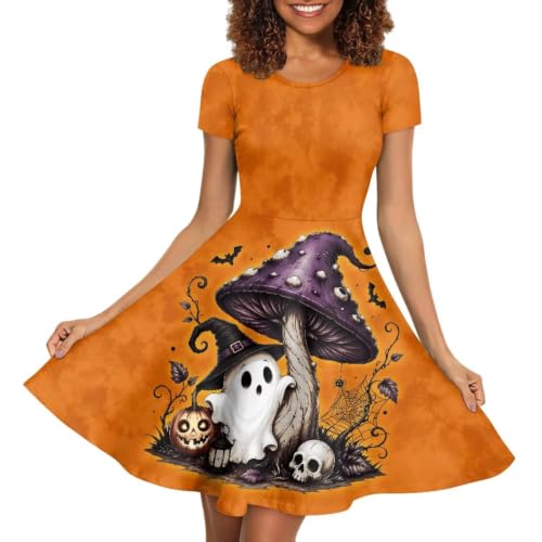 Image of Forchrinse Summer Dresses for Women Crew Neck Short Sleeve Midi Dress Casual Beach Vacation Sundress