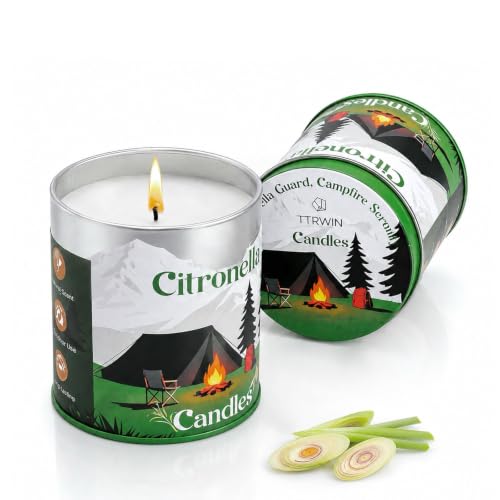 Scented Candles Gift Set 2 Metal Cans of Natural Citronella Candles 5-in-1 Soy Wax Candle Burn Time of up to 60H Its a Summer Friendly Gift and Provide an Undisturbed Space During Garden BBQ
