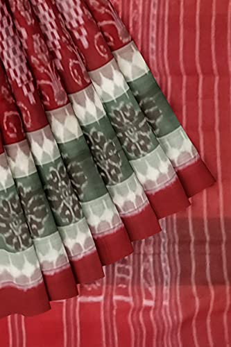Image of Odisha Sambalpuri Handloom Ikat Women's Cotton Saree, Odisha Handloom Handmade Pure Cotton Khandua Saree, Ikkat Orissa Traditional Handloom Saree Without Blouse