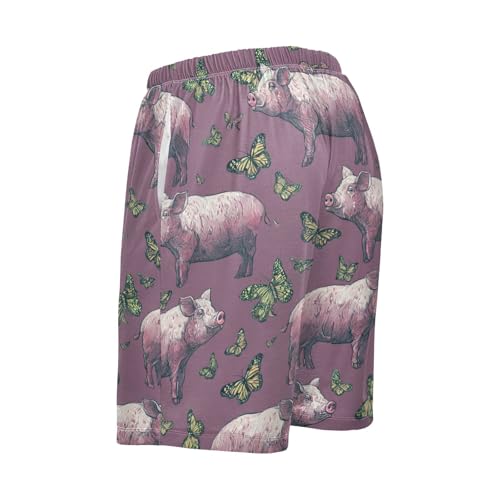 Men's Short Pajama Bottoms Farm Pigs Butterfly Home Casual Sleep Pants2