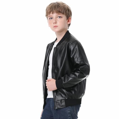 Boys Fashion PU Leather Motorcycle Jacket kids Faux Leather Jackets Coat Children's Outerwear Black 3-13 Years3