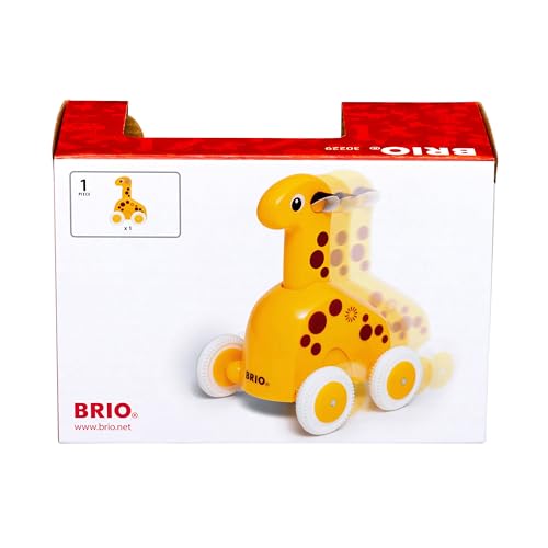 BRIO 30229 Push & Go Giraffe - Niedliches Drück- und Fahrspielzeug in klassicher Optik - Empfohlen ab 12 Monaten