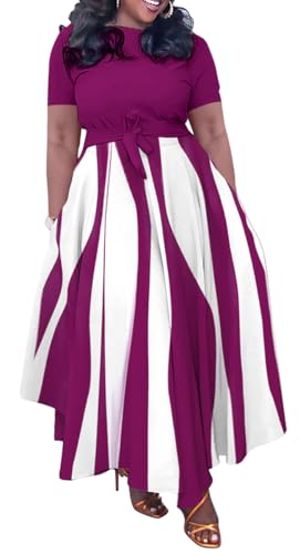 Image of BFFBABY Plus Size Dress A Line Dresses for Women Summer Long Dresses with Sleeve Casual Belted