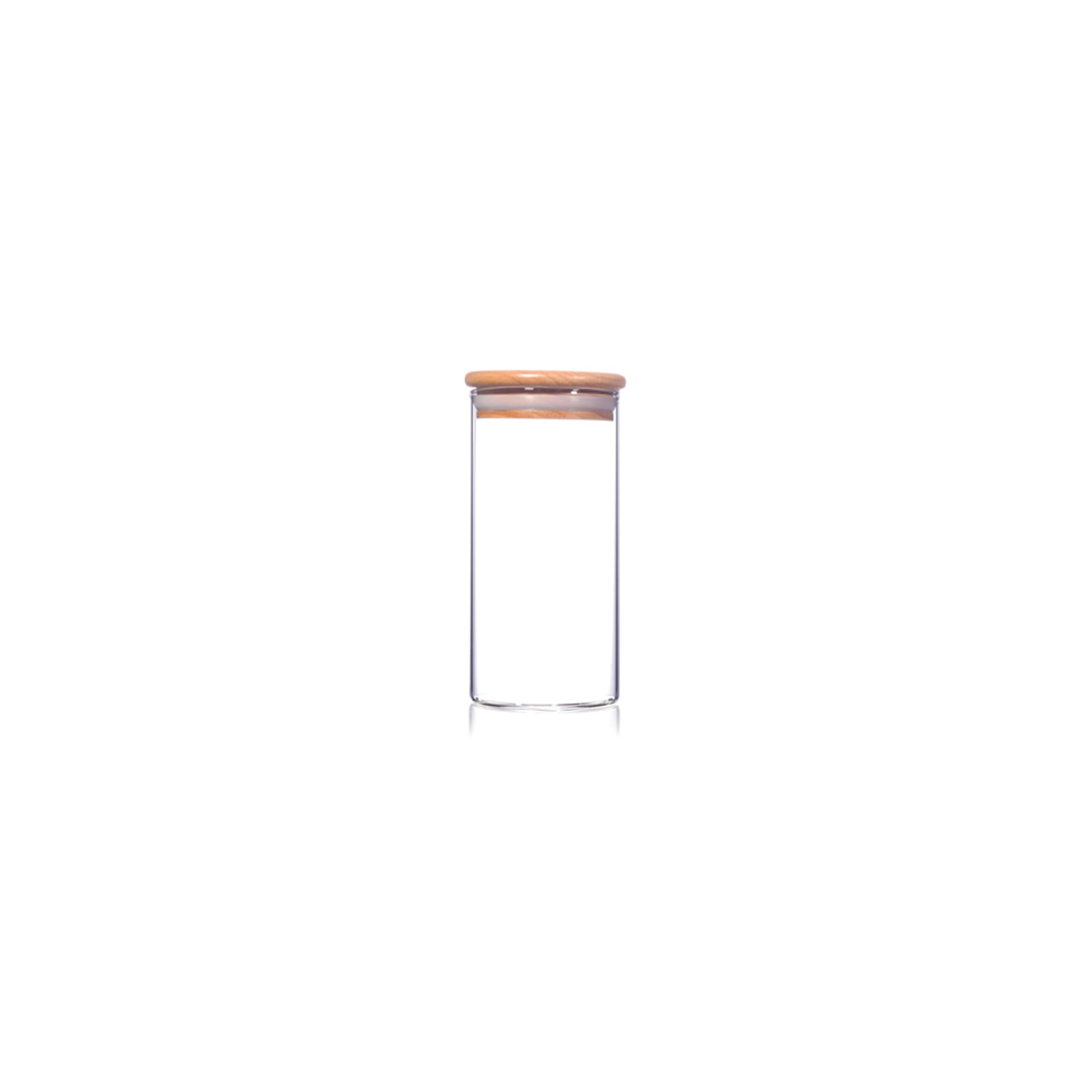 Print Maniacs Transparent Small Glass Storage Jar 300Ml With Bamboo Lid Airtight Kitchen Container For Spices Herbs Sugar Tea Pantry Storage Clear Glass Canister With Wooden Lid Food Storage Jar Single Or Multi Pack