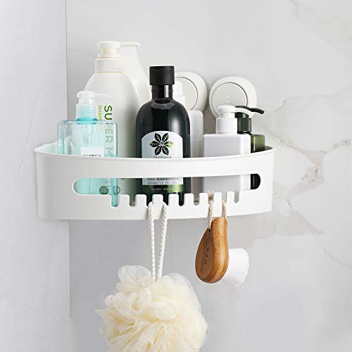 Corner Shower Caddy Suction Cup Plastic Shower Holder for Shampoo Soap, Removable Wall Mount Bathroom Suction Caddy Corner Storage Basket for Bathroom & Kitchen Accessories - Thumbnail 3