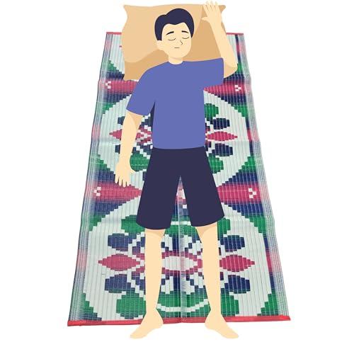 Image of Plastic Mats for Sleeping On Floor Sitting Reversible Chatai Square Shape Mats for Home Living Room, Bedroom Floor (6 x 3 Feet Mat)