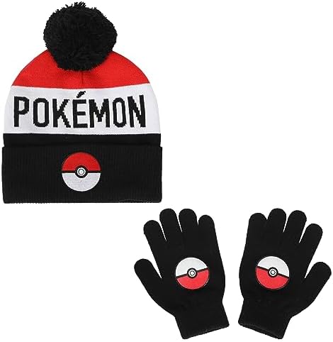 Pokemon Pokeball Kids Pom Beanie & Gloves Set
