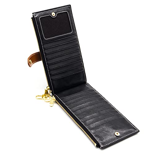 ANDOILT Wallets for Women Genuine Leather Wallet RFID Blocking Bifold Multi Card Case Purse Zipper Pocket with Keychain Black4