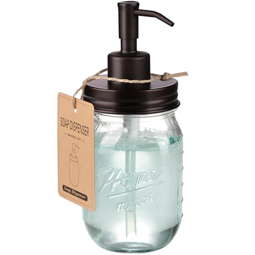 SheeChung Glass Mason Jar Soap Dispenser Bronze Stainless Steel Pump Lid