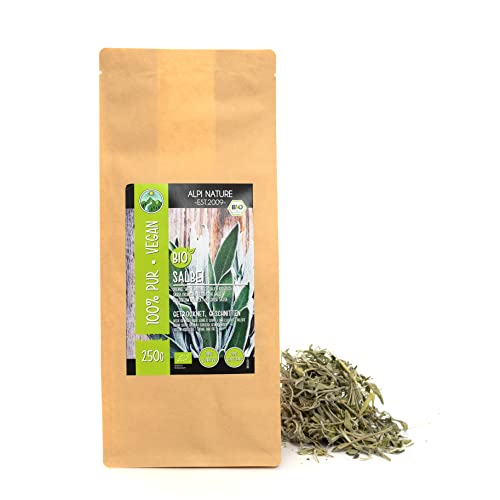 Alpi Nature Salvia Infusión Orgánica 250g, Hojas Secas y Cortadas para Preparar Té de Salvia Blanca