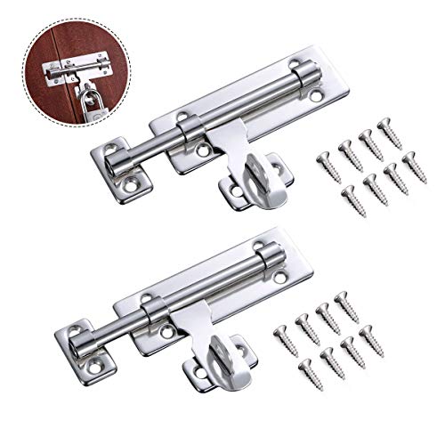 Ledeak 2 Pezzi Serratura Scorrevole, Chiavistello Scorrevole in Acciaio Inox con Foro, Lucchetto di Sicurezza Solido Durevole, per Porte di Bagno WC Mobili Armadio Scatola