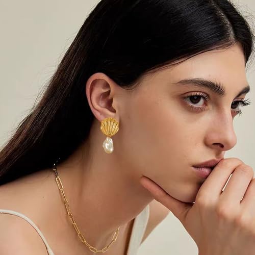 Gold Shell Drop Earrings for Women Seashell Dangle Earrings Ocean Beach Earrings Summer Jewelry Gift2