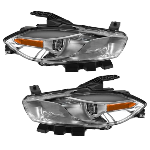 Image of TRQ 2 Piece Headlight Assembly Set Chrome Bezel Driver & Passenger Side Compatible with Dodge Dart 2013-2016 CH2518143 CH2519143 68081388AE 68081388AL 68081389AE 68081389AL